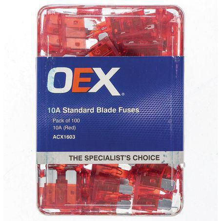 OEX STANDARD BLADE FUSE, 10A RED - PACK OF 100 ACX1603