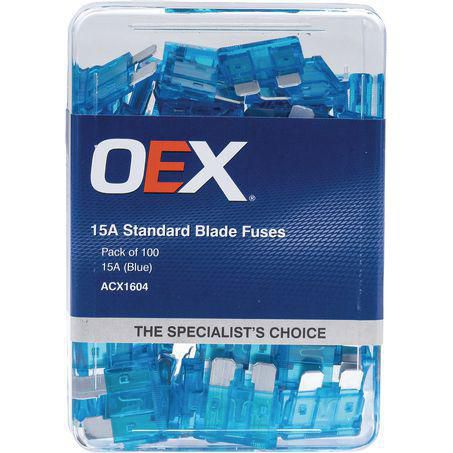 OEX STANDARD BLADE FUSE, 15A BLUE - PACK OF 100 ACX1604