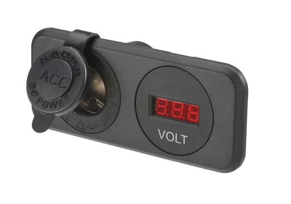 HEAVY-DUTY ACCESSORY SOCKET AND 12/24V DC LED VOLT METER 81145BL