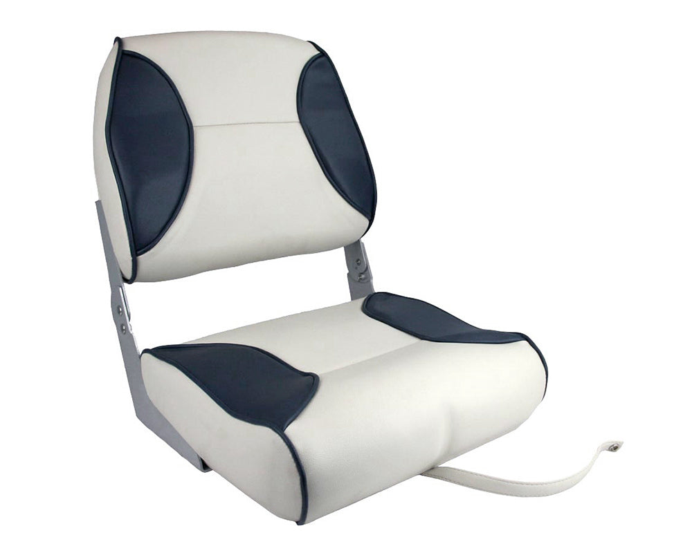 DELUXE HIGH BACK FOLDING BOAT SEAT - OFF WHITE/DARK BLUE JPW2782