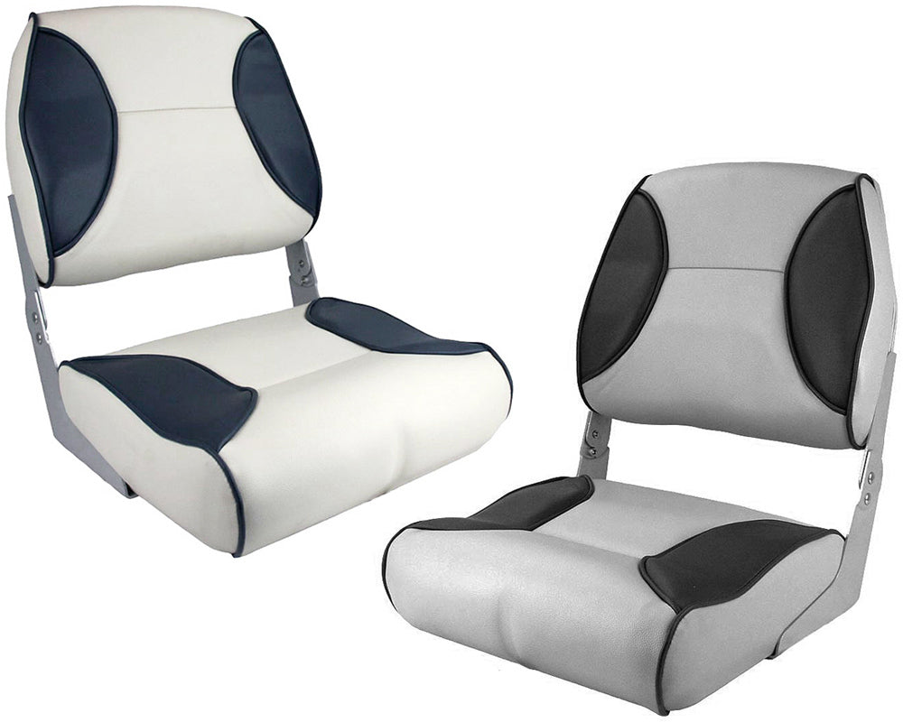 DELUXE HIGH BACK FOLDING BOAT SEAT - OFF WHITE/DARK BLUE JPW2782