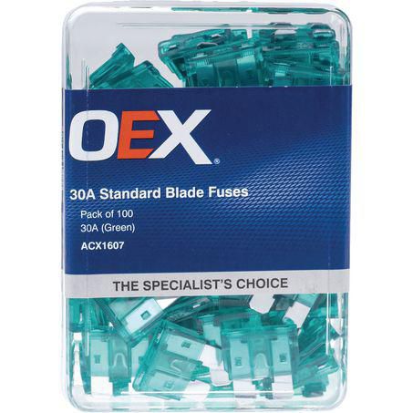 OEX STANDARD BLADE FUSE, 30A GREEN - PACK OF 100 ACX1607