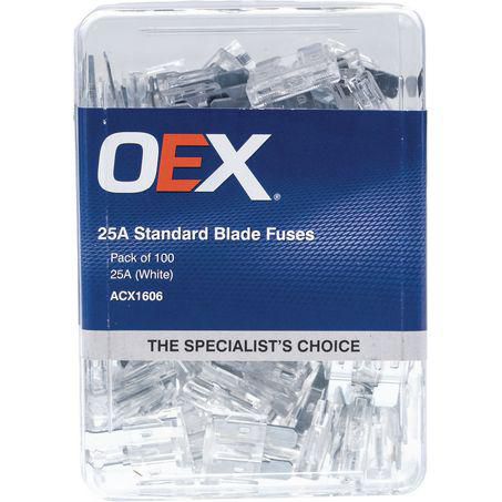 OEX STANDARD BLADE FUSE, 25A WHITE - PACK OF 100 ACX1606