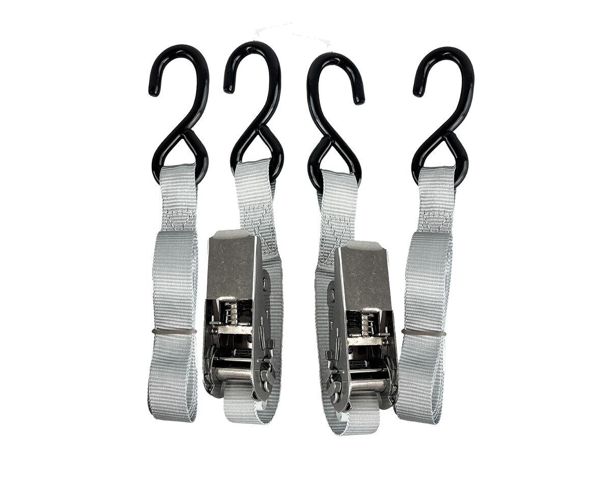 TIE-DOWN RATCHET STAINLESS STEEL 200KG 1.8M X 25MM PAIR JPW6529