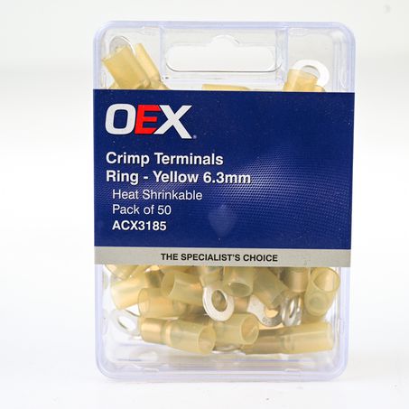 CRIMP TERMINAL RING YELLOW ID 6.3MM HEAT SHRINKABLE 50 PCE ACX3185