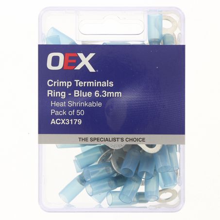CRIMP TERMINAL RING BLUE ID 6.3MM HEAT SHRINKABLE 50 PCE ACX3179