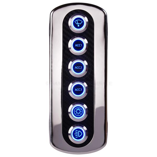 SWITCH PANEL SS WITH CARBON FACE 6 GANG PUSH ON-OFF LED PC BLUE 530696