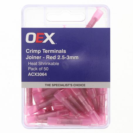 CRIMP TERMINAL JOINER RED 2.5-3MM HEAT SHRINKABLE 50 PCE ACX3064
