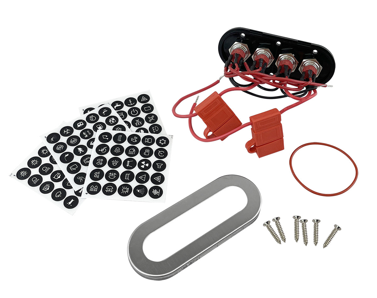 4 GANG WATER RESISTANT SWITCH PANELS WITH BLUE LED ON/OFF SWITCHES JPW12915