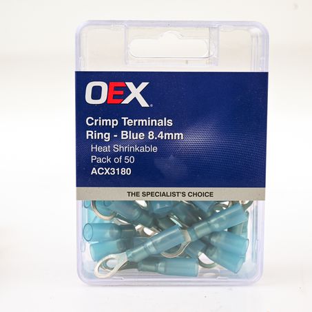 CRIMP TERMINAL RING BLUE ID 8.4MM HEAT SHRINKABLE 50 PCE ACX3180