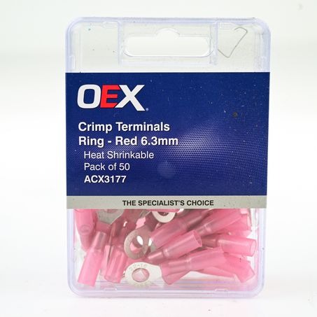 CRIMP TERMINAL RING RED ID 6.3MM HEAT SHRINKABLE 50 PCE ACX3177