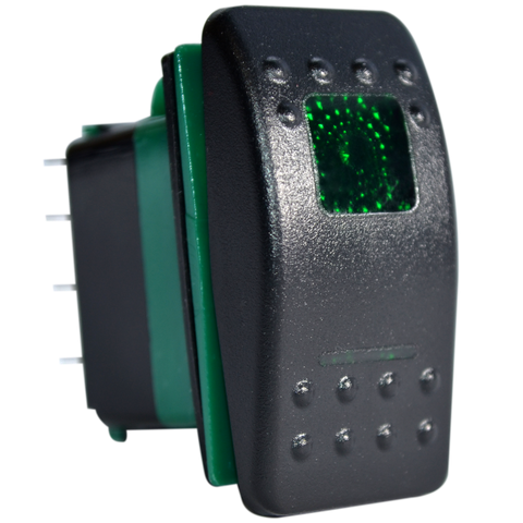 ROCKER SWITCH ON-OFF-ON DPDT 7PIN GREEN EA-RS-03