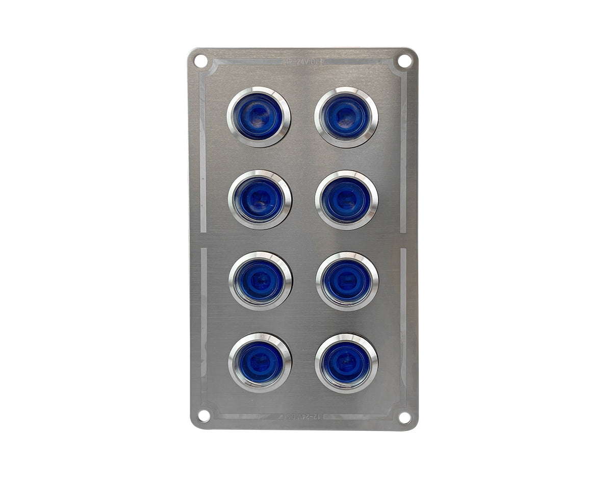STAINLESS STEEL SWITCH PANEL BLUE LED ON/OFF 8POS JPW12928