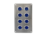 STAINLESS STEEL SWITCH PANEL BLUE LED ON/OFF 8POS JPW12928