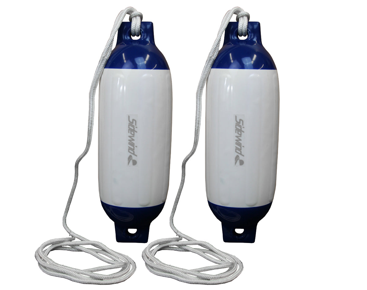 BOAT FENDER R20 WHITE/BLUE WITH LANYARD 507X140MM TWIN PACK JPW3942P