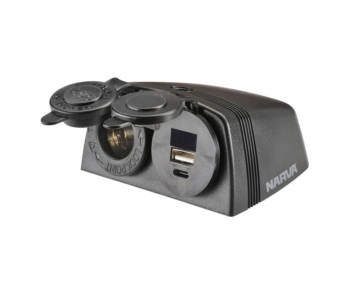 HEAVY DUTY SURFACE MOUNT TWIN ACCESSORY USB-A USB-C SOCKET BLACK N81173BL