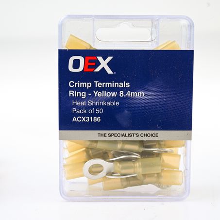 CRIMP TERMINAL RING YELLOW 8.4MM HEAT SHRINKABLE 50 PCE ACX3186