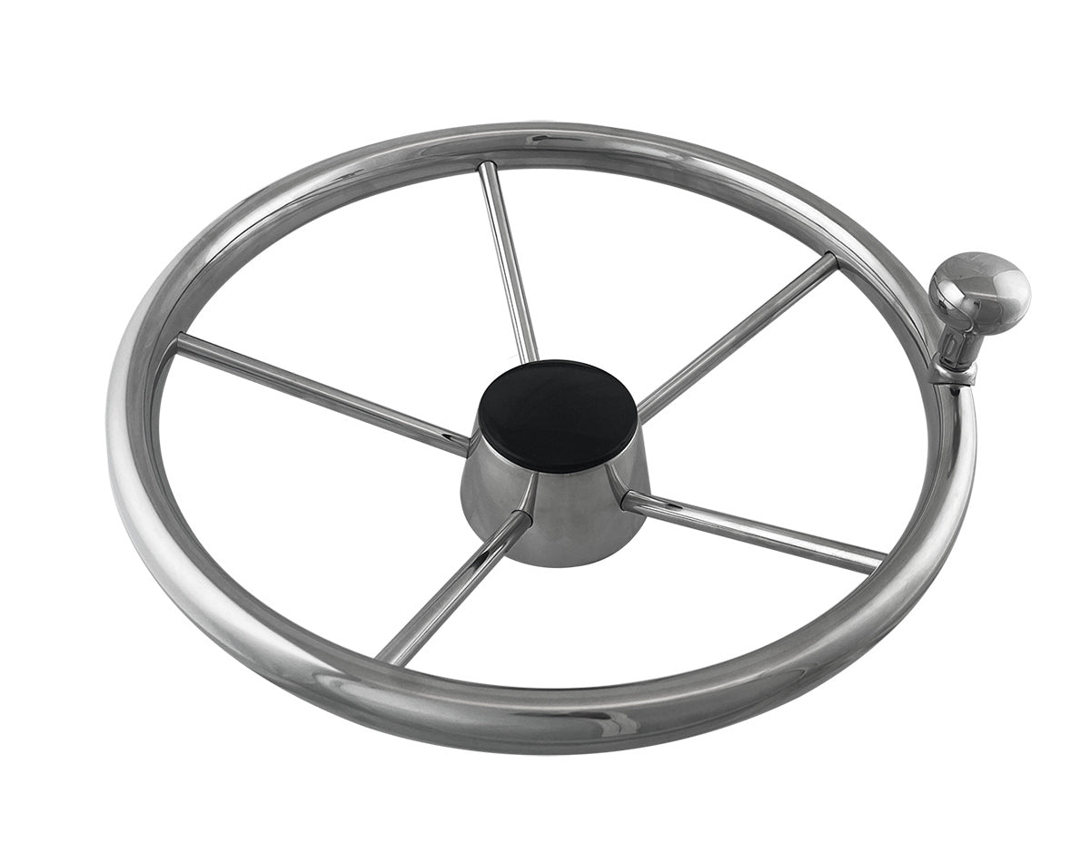 STEERING WHEEL 340MM 5 SPOKE STAINLESS STEEL WITH STEERING KNOB JPW19306