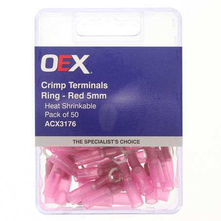 CRIMP TERMINAL RING RED ID 5MM HEAT SHRINKABLE 50 PCE ACX3176