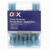CRIMP TERMINAL FEMALE BLADE BLUE TERMINAL ENTRY 6.3 X 0.8MM HEAT SHRINKABLE 50 PCE ACX3183