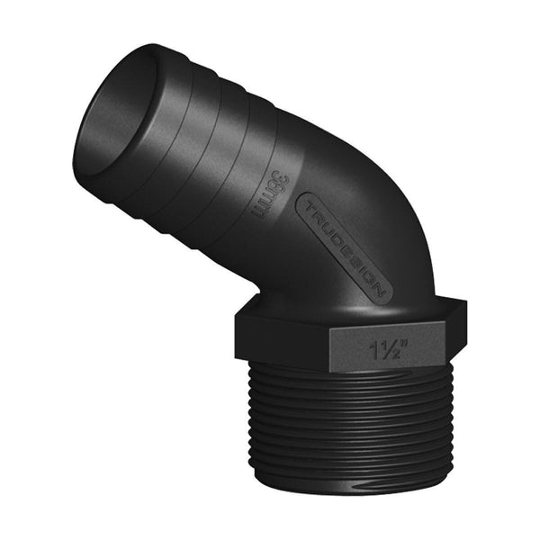 TRU DESIGN 120 ELBOW HOSE TAIL 38MM X 1 1/2BSP 138697-BLA
