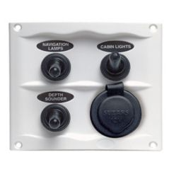 BEP WATERPROOF SWITCH PANEL 3 POSITION POWER SOCKET WHITE 113244
