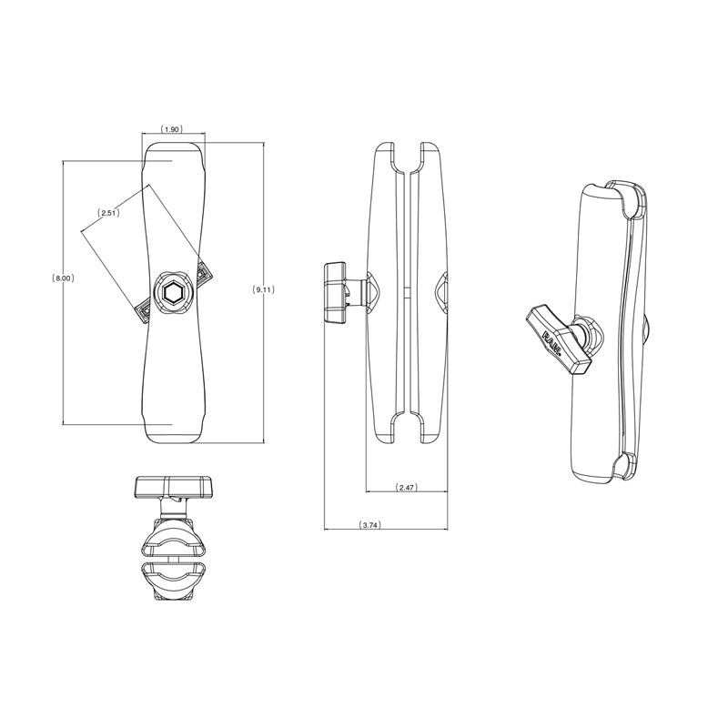 LONG DOUBLE SOCKET ARM C SIZE RAM-201U-D