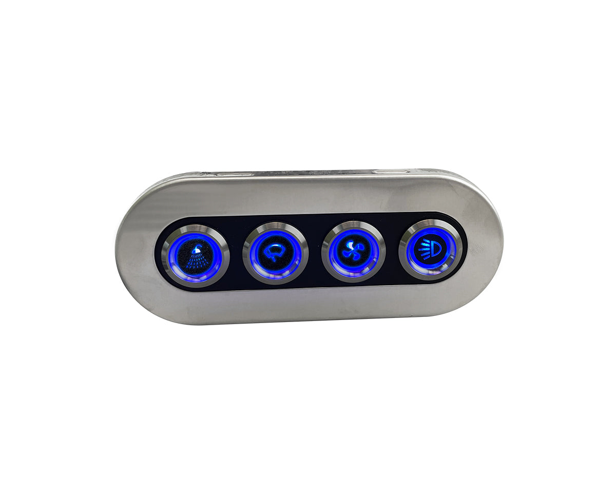 4 GANG WATER RESISTANT SWITCH PANELS WITH BLUE LED ON/OFF SWITCHES JPW12915